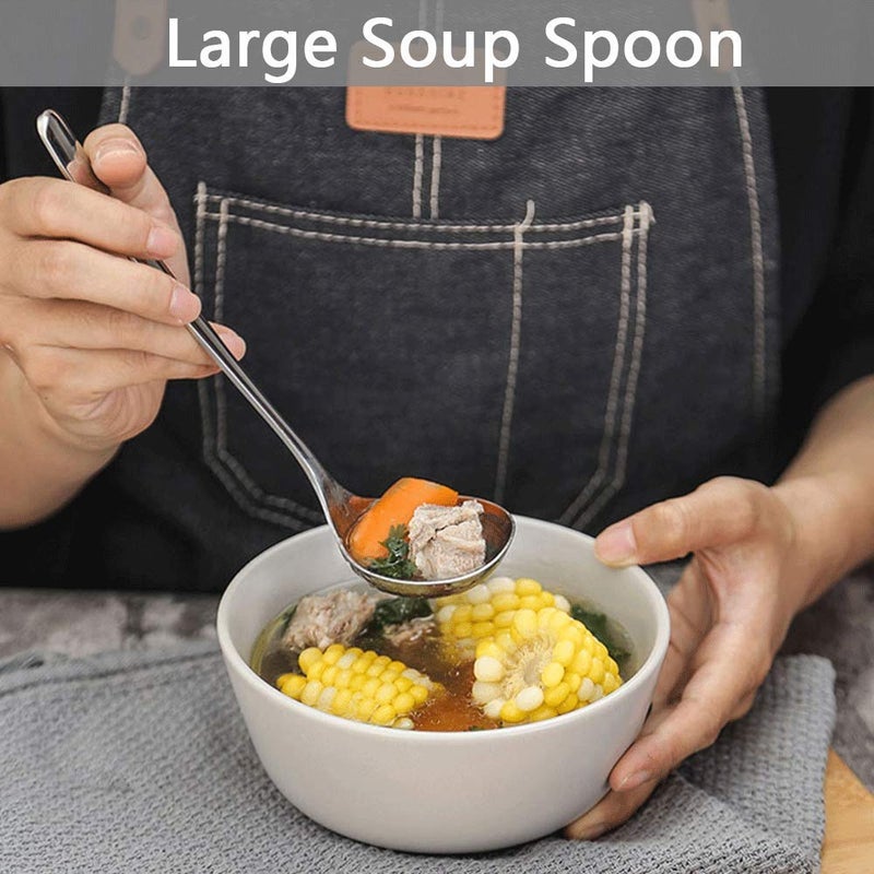 Qualizon 18/8 Stainless Steel Heavy Duty Big Soup Spoon Large Serving Spoon Mini Ladle-7.9inch (4 Packed) - Image 4